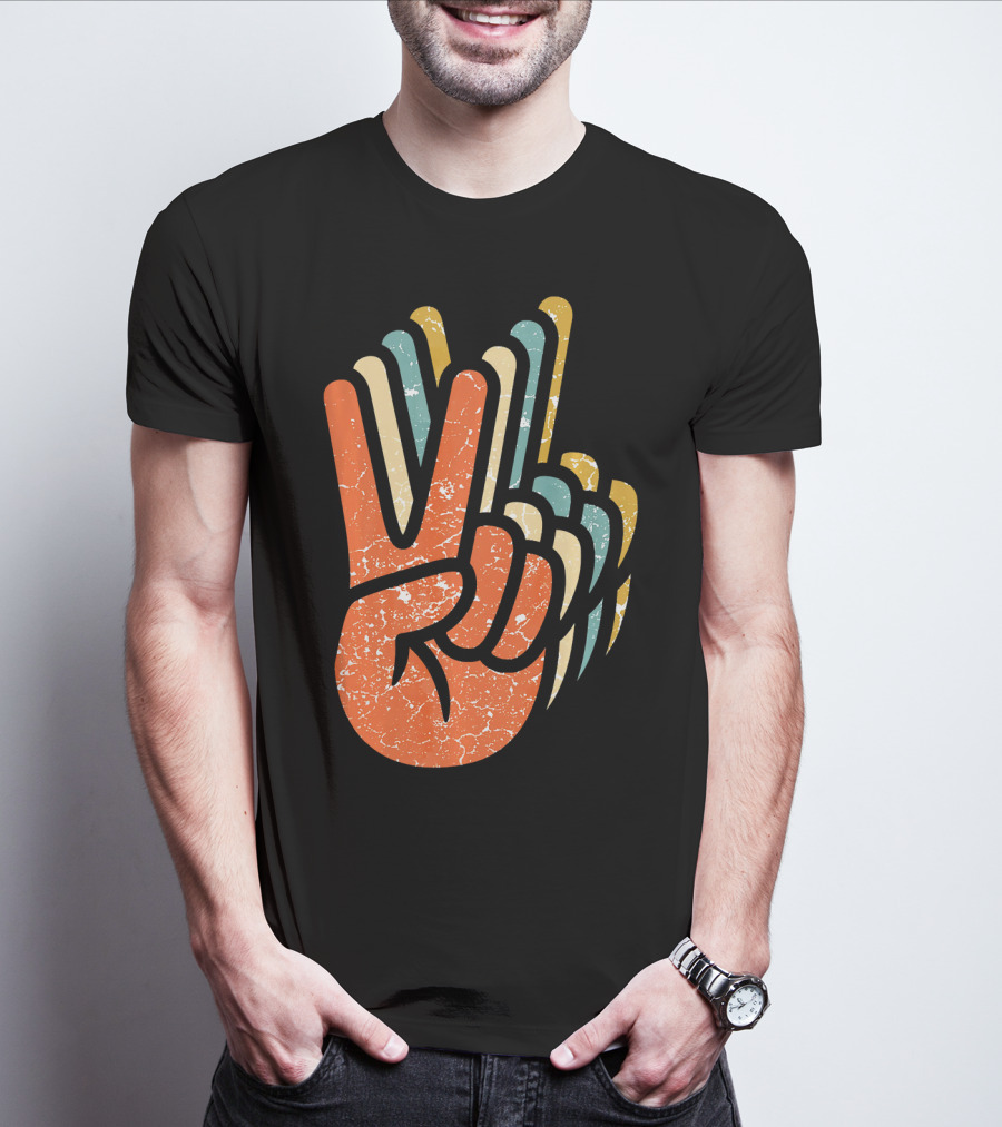 Hippie Peace Vintage 60s 70s Tie Dye Style Retro Hand Sign T-Shirt