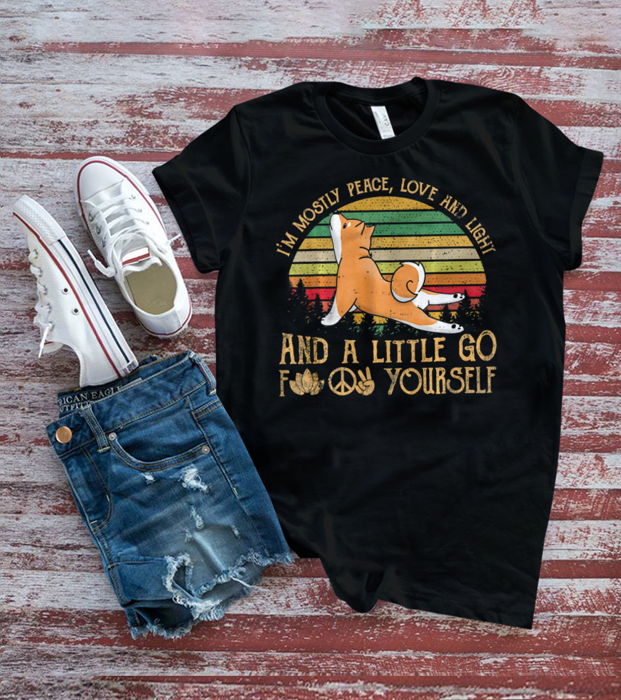 I'm Mostly Peace Love Light Shiba Inu Dog And A Little Go F Yourself Peace Sign T-Shirt