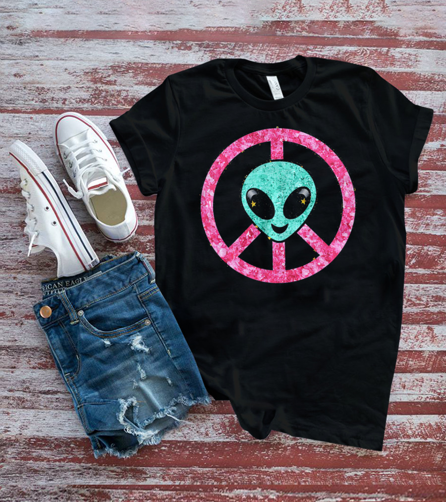 Vintage Aqua Alien Hippie Peace Emoji T-Shirt