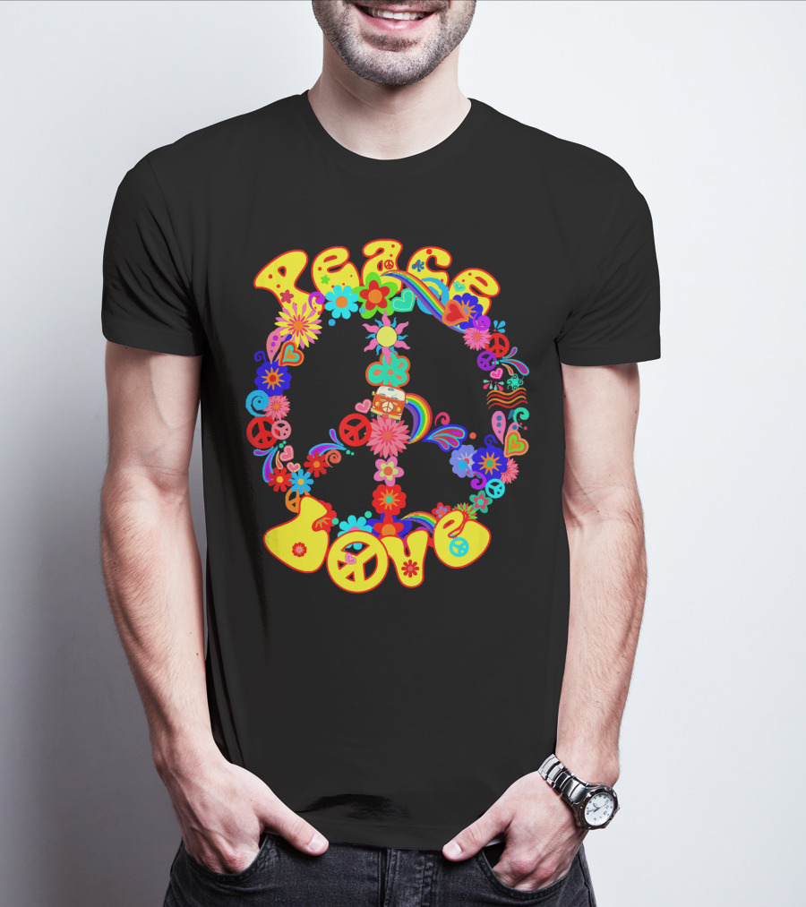Peace Love Hippie Peace Sign Groovy 60s 70s Flower Power T-Shirt