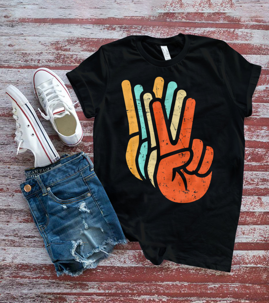 Retro Vintage Multicolor Peace Sign Hand T-Shirt