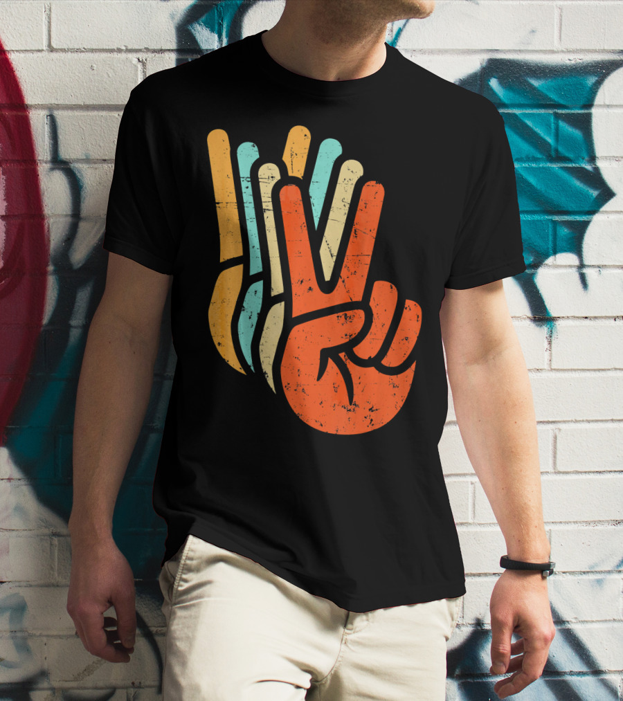 Retro Vintage Multicolor Peace Sign Hand T-Shirt