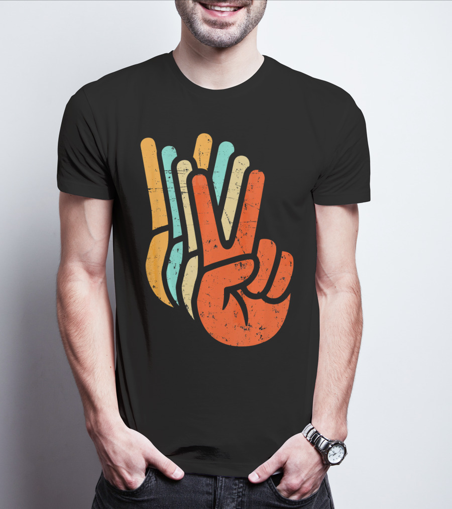 Retro Vintage Multicolor Peace Sign Hand T-Shirt