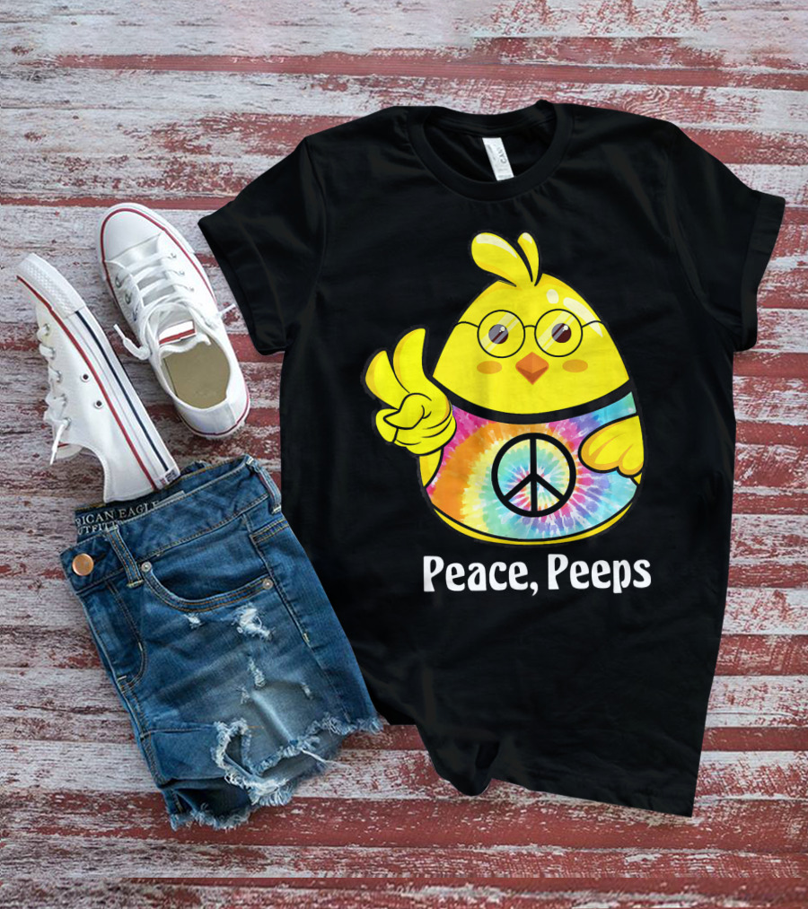 Peace Peeps Easter Tie Dye Chick With Glasses And Peace Sign T-Shirt