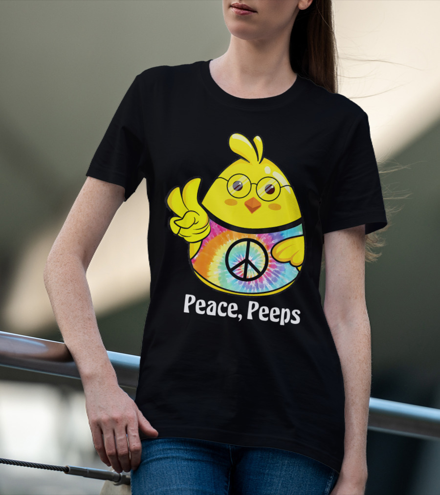 Peace Peeps Easter Tie Dye Chick With Glasses And Peace Sign T-Shirt
