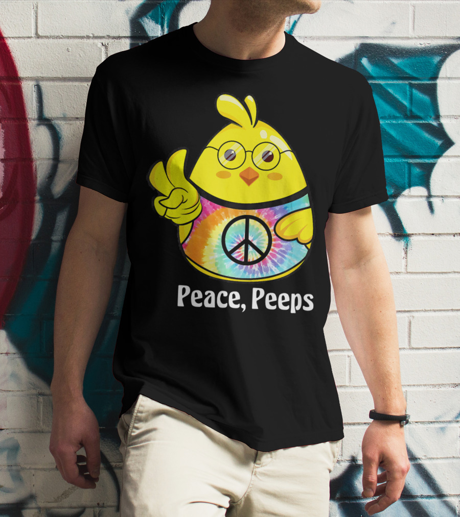 Peace Peeps Easter Tie Dye Chick With Glasses And Peace Sign T-Shirt