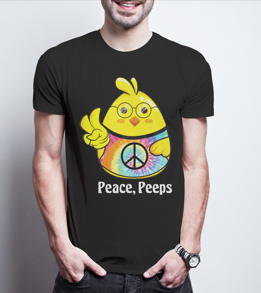 Peace Peeps Easter Tie Dye Chick With Glasses And Peace Sign T-Shirt