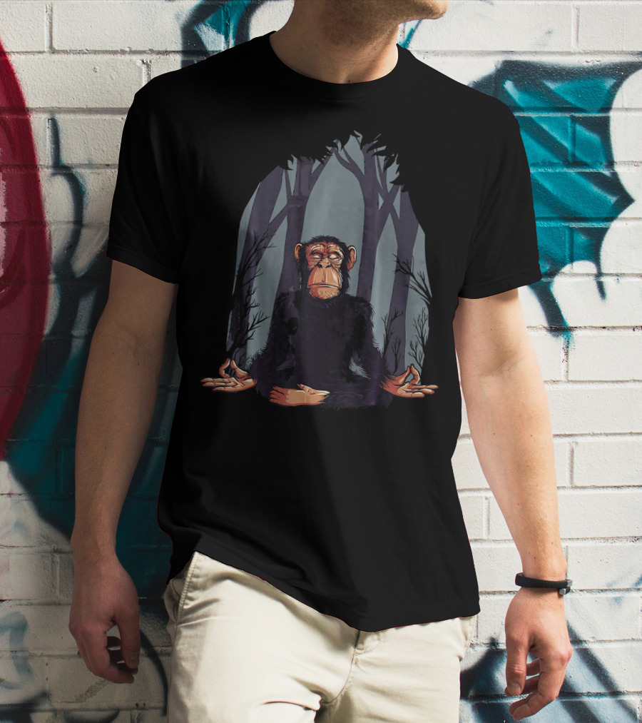 Zen Meditation Monkey In Forest Peace T-Shirt