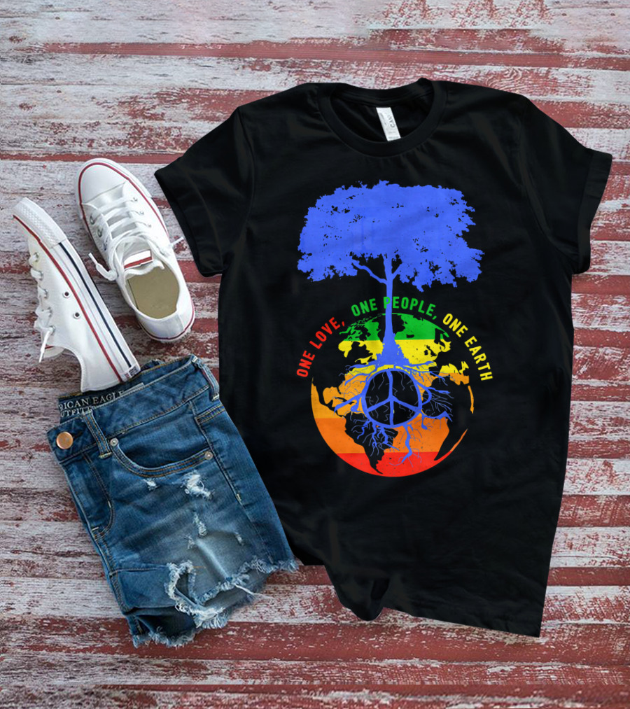 One Love One People One Earth Peace Tree Earth Day T-Shirt