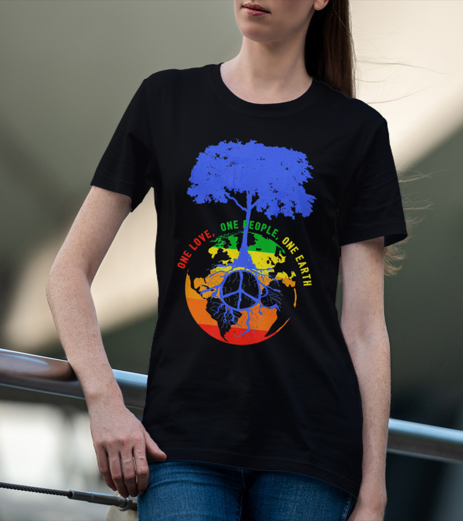 One Love One People One Earth Peace Tree Earth Day T-Shirt