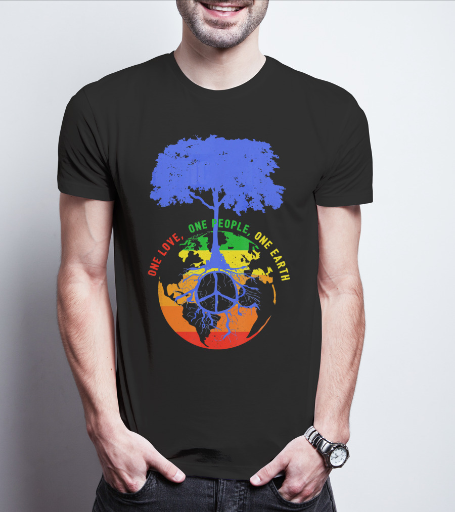 One Love One People One Earth Peace Tree Earth Day T-Shirt