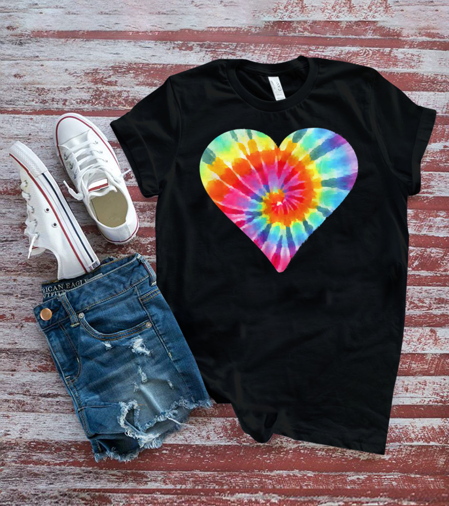 Tie Dye Hippie Heart Peace Spiral Rainbow Heart T-Shirt