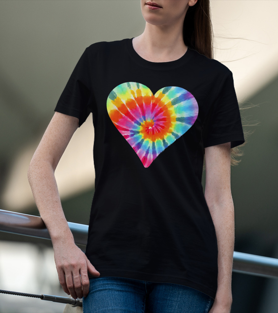 Tie Dye Hippie Heart Peace Spiral Rainbow Heart T-Shirt