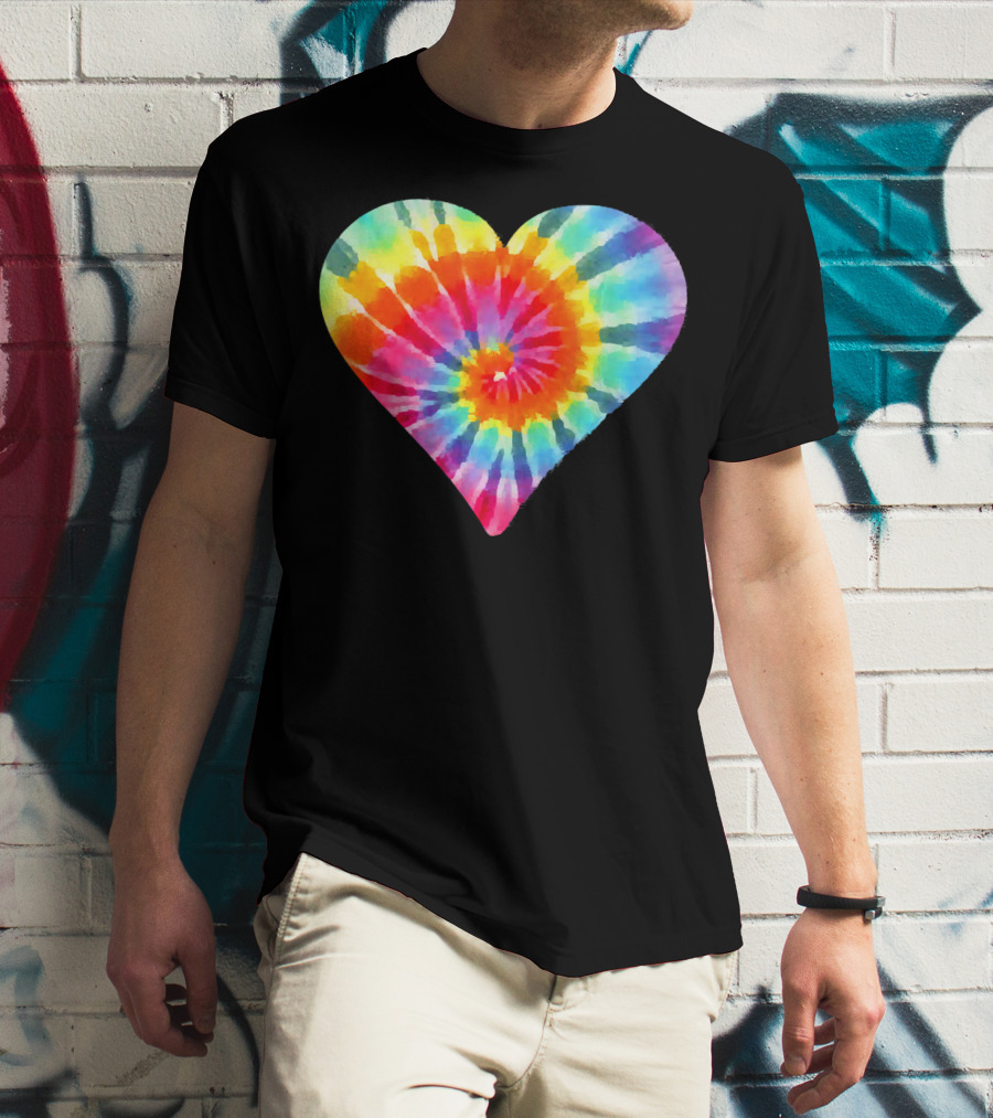Tie Dye Hippie Heart Peace Spiral Rainbow Heart T-Shirt
