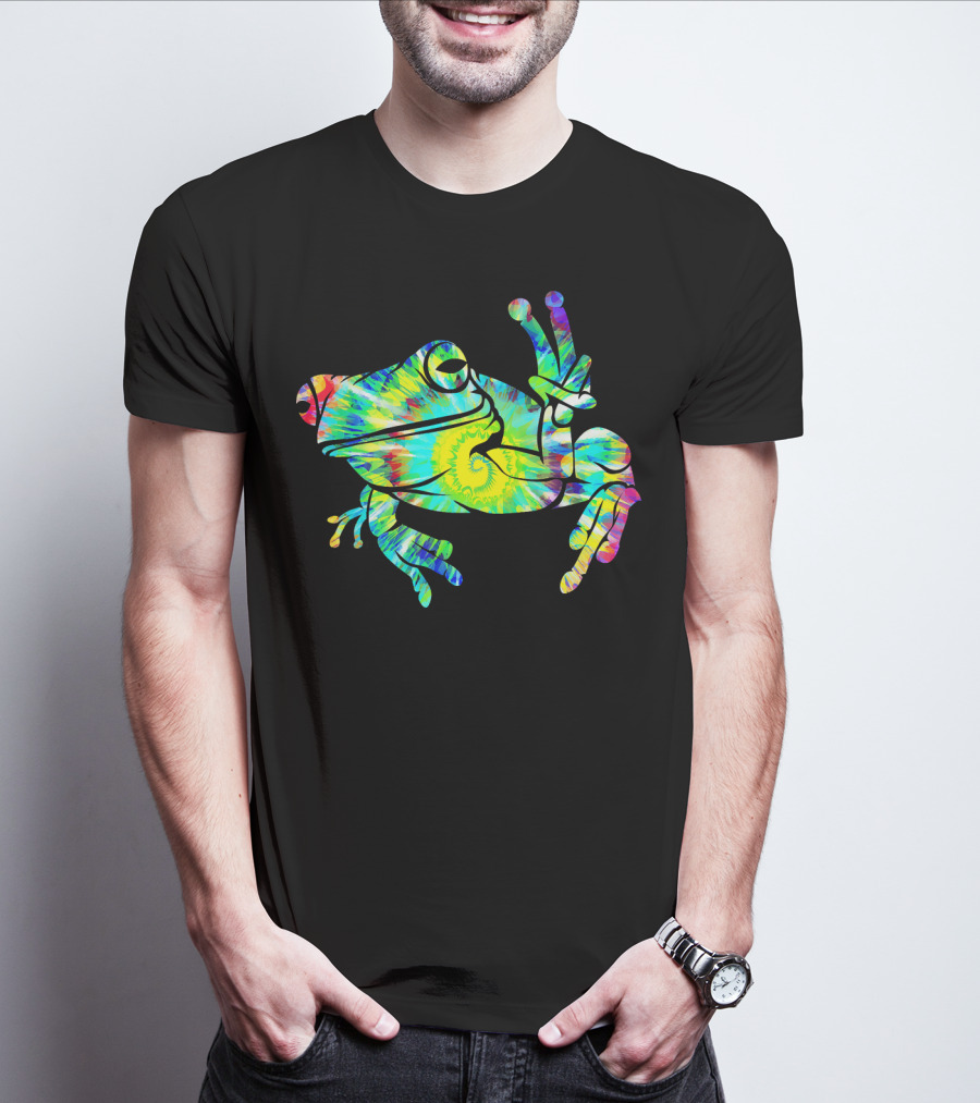 Cool Tie Dye Peace Frog Psychedelic Vibes T-Shirt