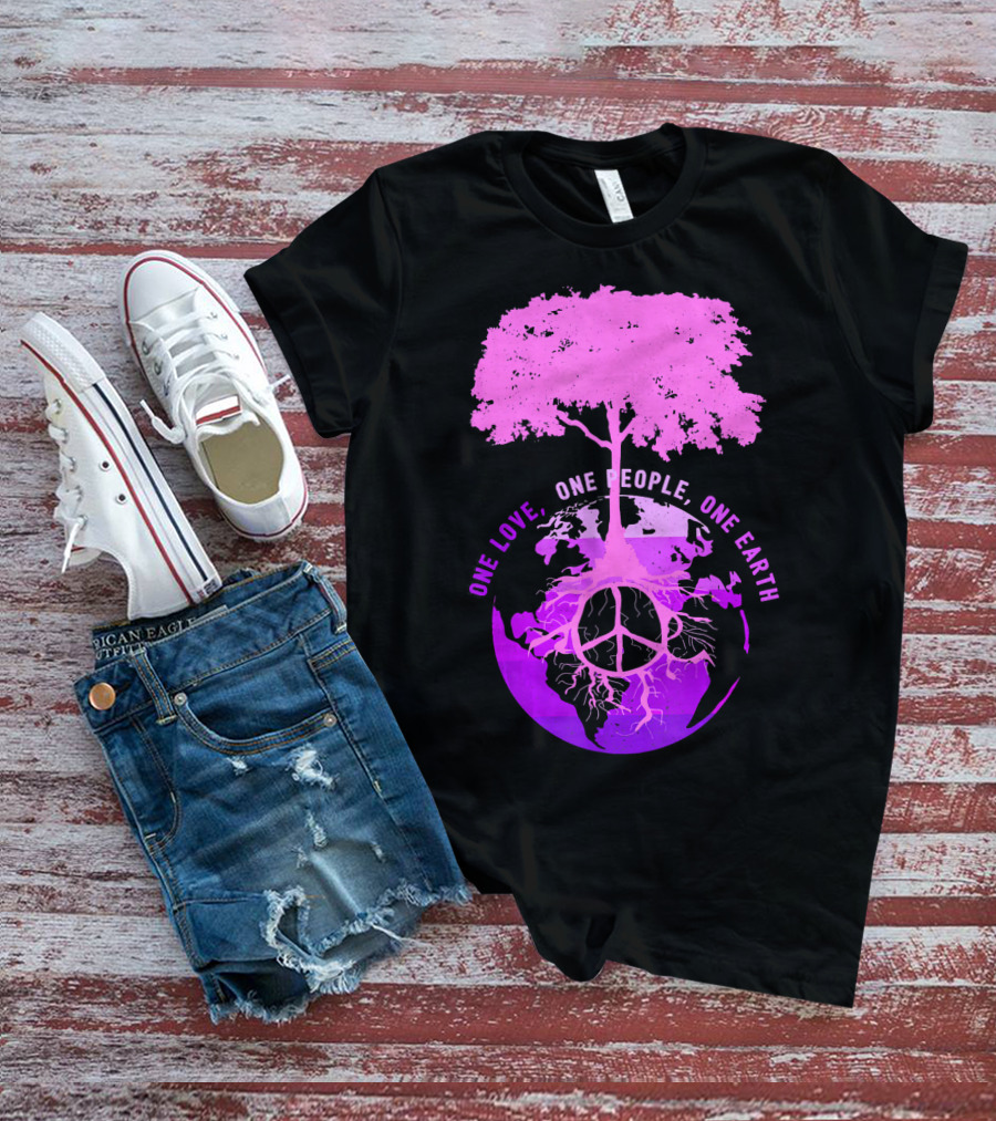 One Love One People One Earth Peace Sign Tree Earth Day T-Shirt