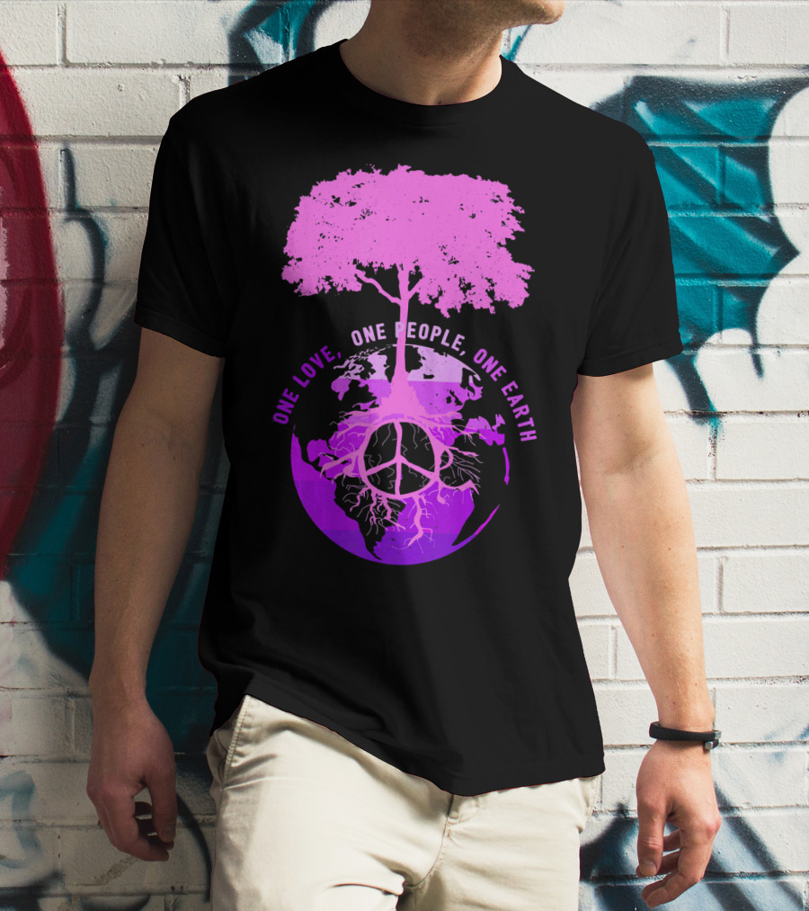 One Love One People One Earth Peace Sign Tree Earth Day T-Shirt
