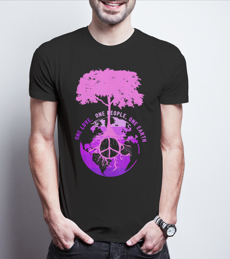 One Love One People One Earth Peace Sign Tree Earth Day T-Shirt