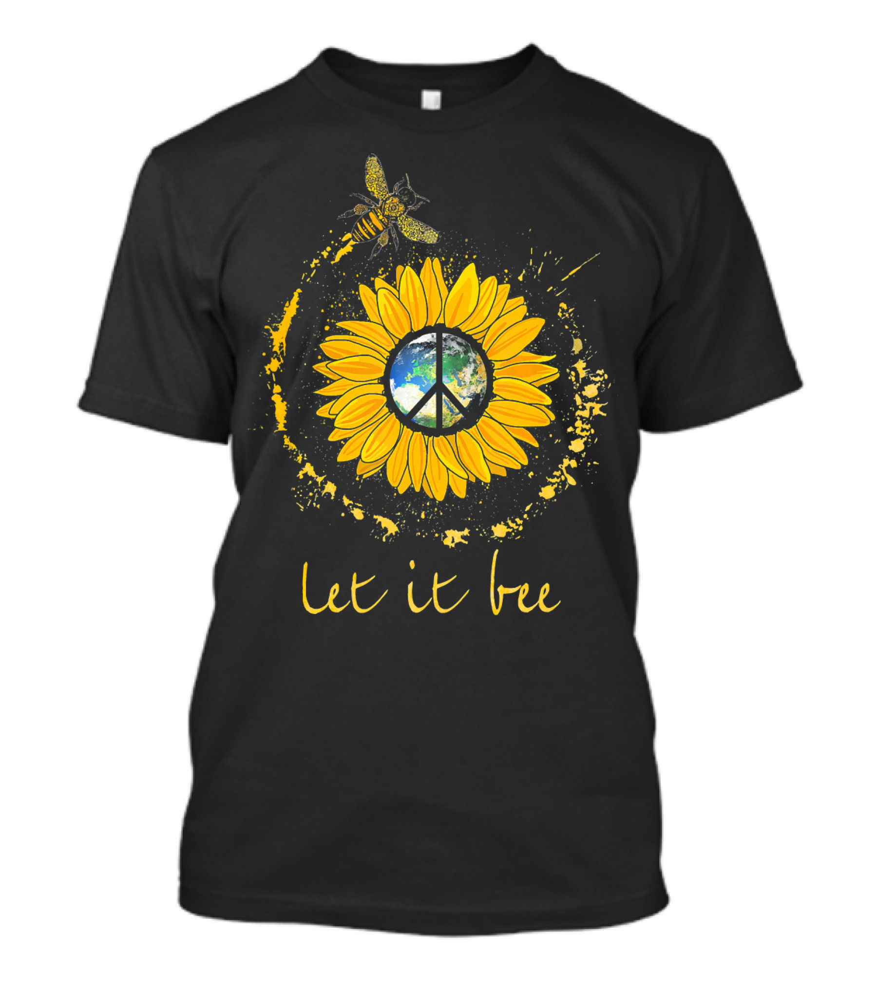 Let It Bee Flower Earth Peace Sign Hippie Yellow Sunflower T-Shirt