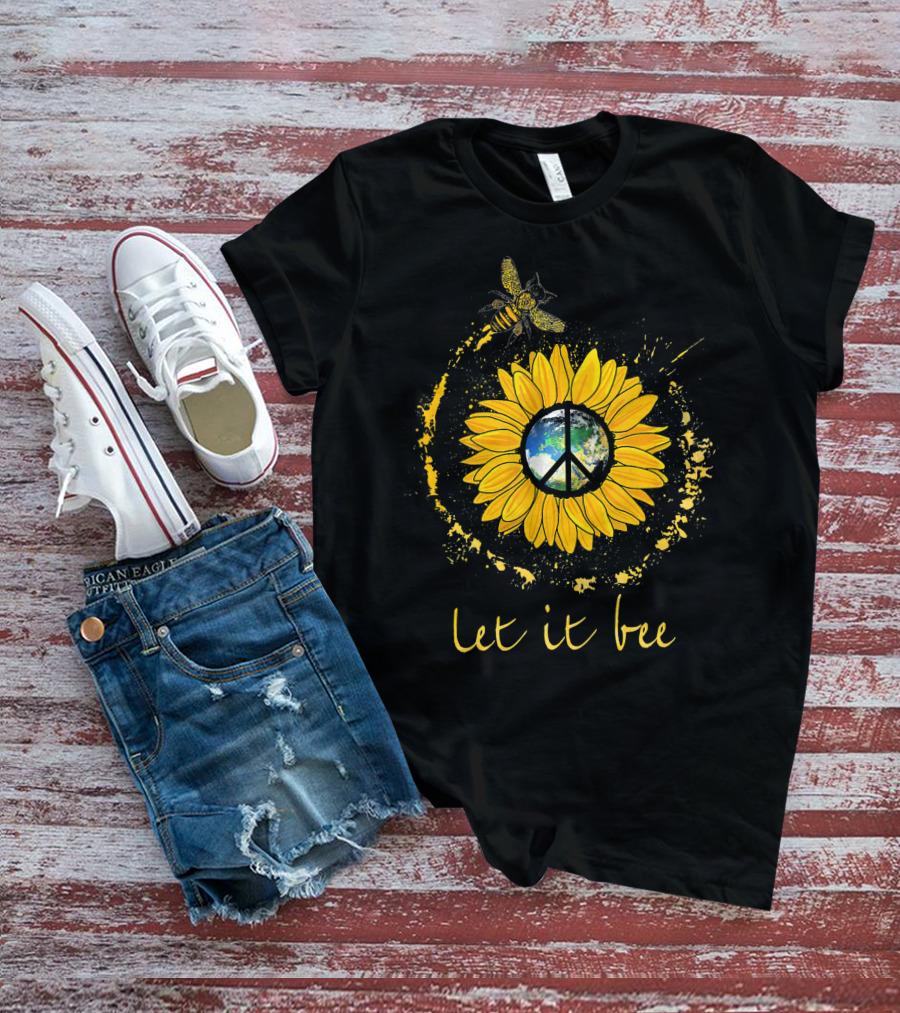 Let It Bee Flower Earth Peace Sign Hippie Yellow Sunflower T-Shirt