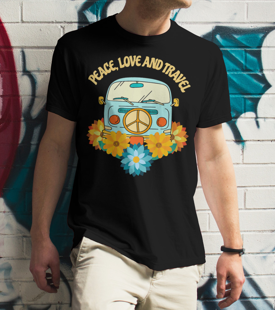 Peace Love And Travel Retro Hippie Van With Flowers T-Shirt