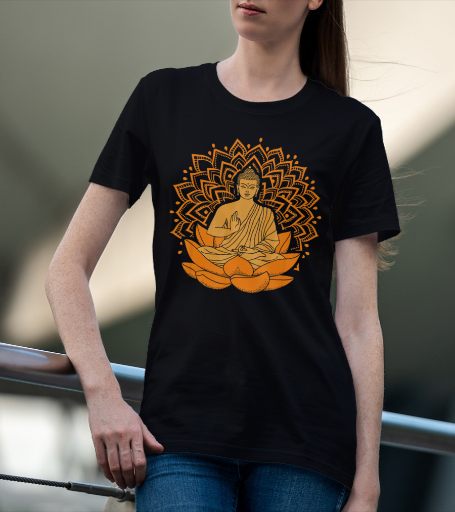 Inner Peace Buddha On Lotus Mandala Relax And Let It Go T-Shirt