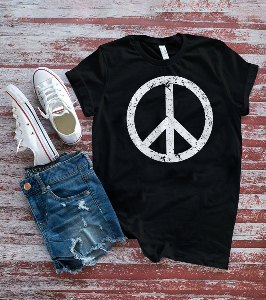 Vintage White Distressed Peace T-Shirt