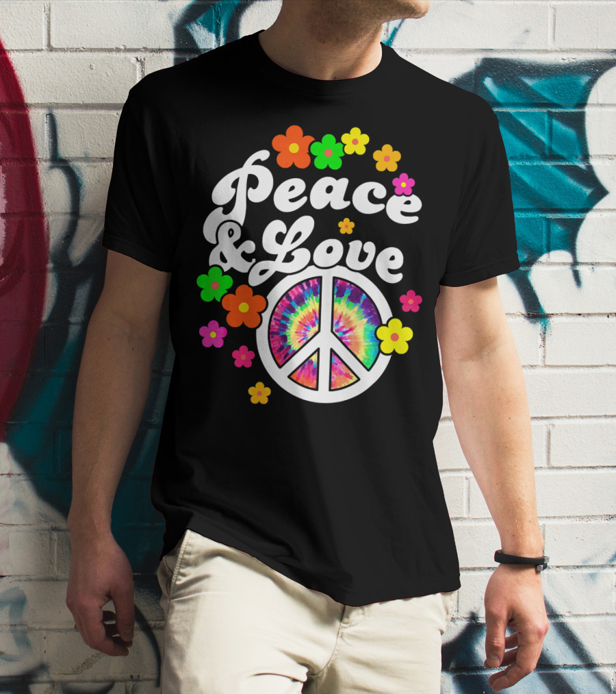Peace Love Tie Dye Peace Sign With Colorful Flowers T-Shirt