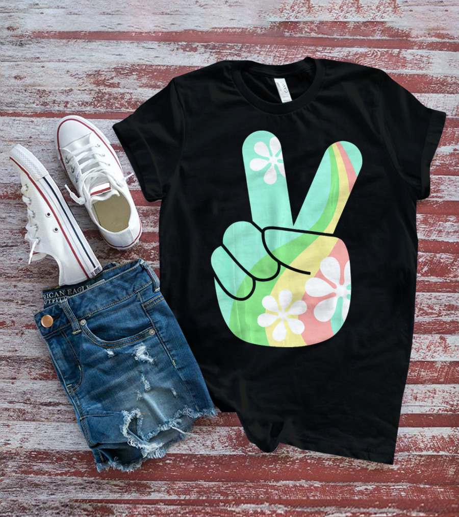 Retro Vintage Peace Sign Hippie 70s Flower Power Vibes T-Shirt
