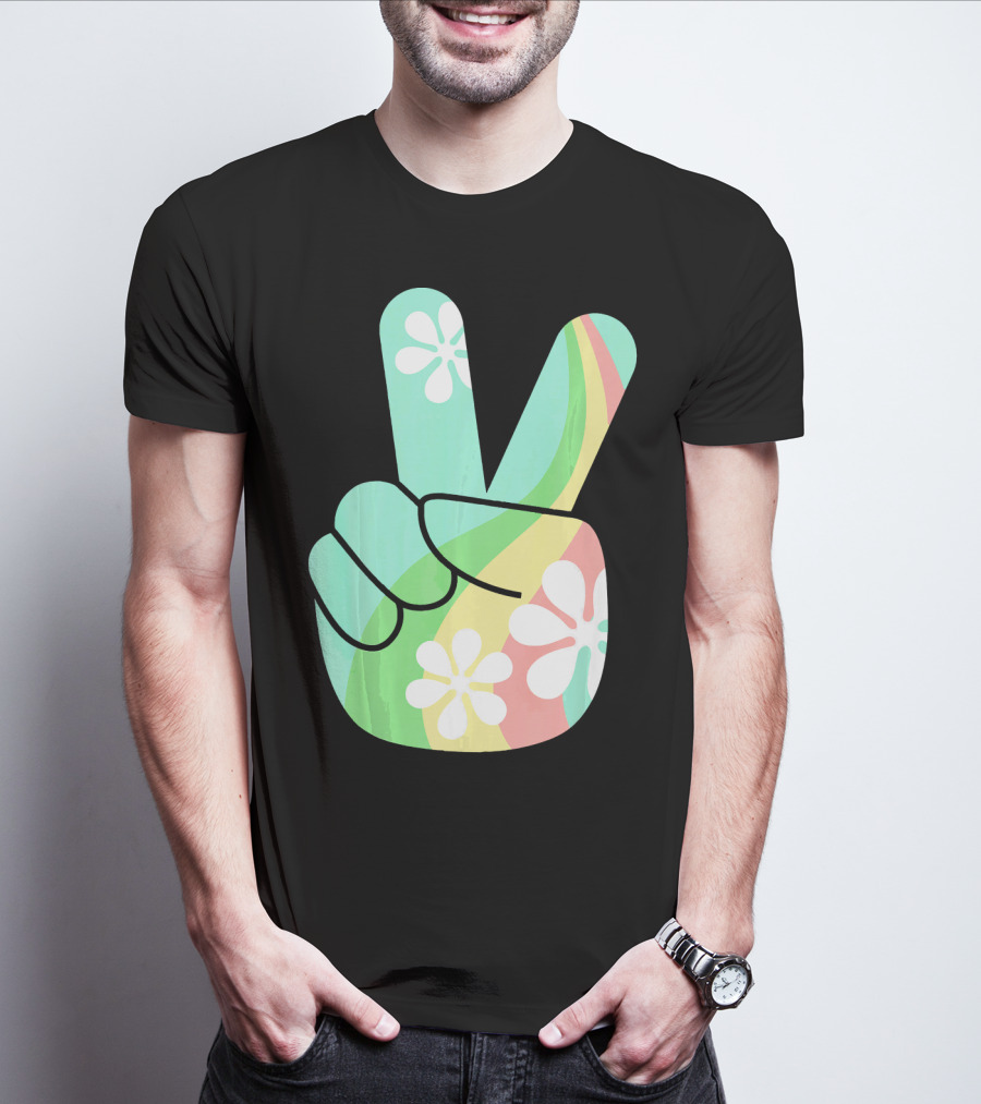 Retro Vintage Peace Sign Hippie 70s Flower Power Vibes T-Shirt