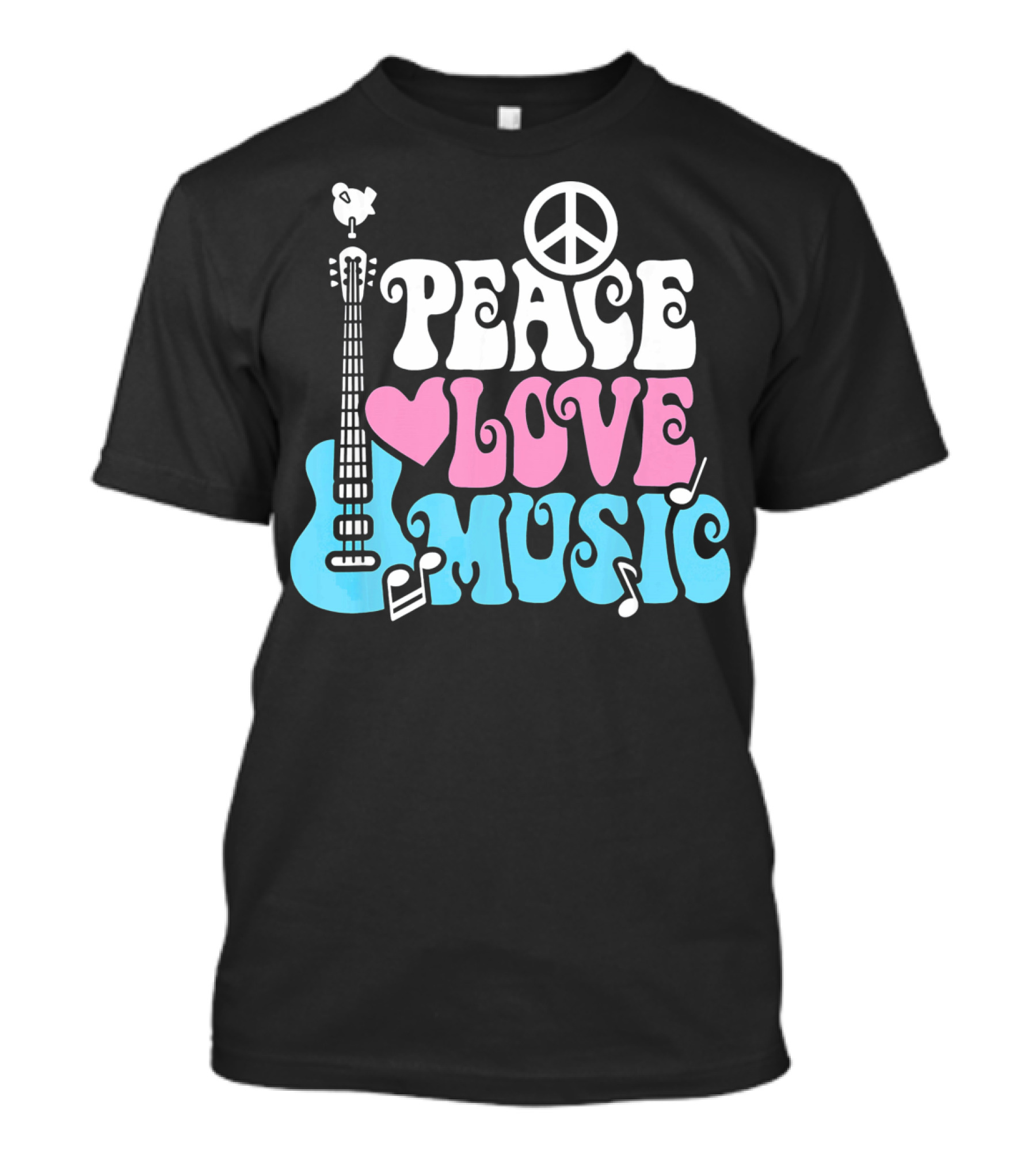 Peace Love Music Pastels With Guitar And Peace T-Shirt