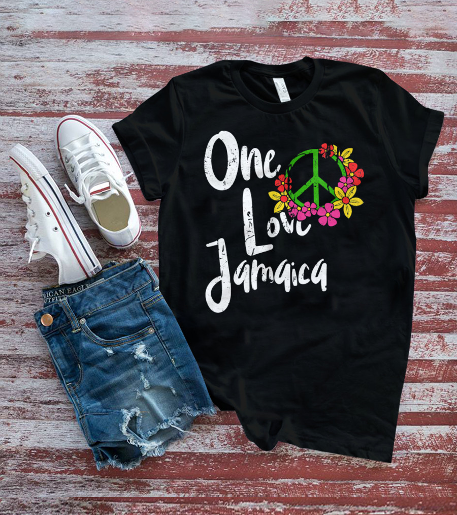One Love Jamaica Peace Sign Flower Wreath T-Shirt