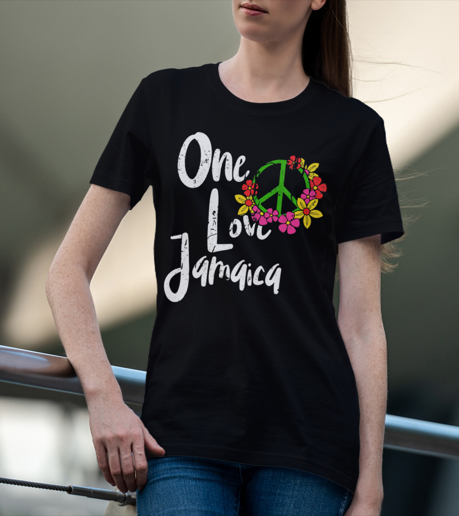 One Love Jamaica Peace Sign Flower Wreath T-Shirt