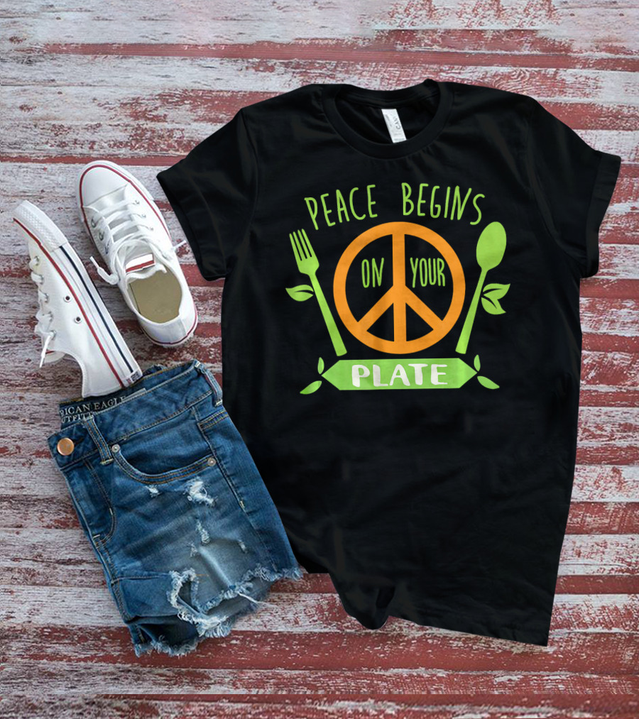 Peace Begins On Your Plate With Vegan Vegetar Symbols T-Shirt