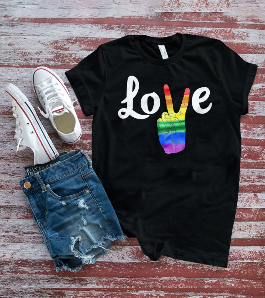 LOVE Peace Sign Rainbow Gay Pride T-Shirt