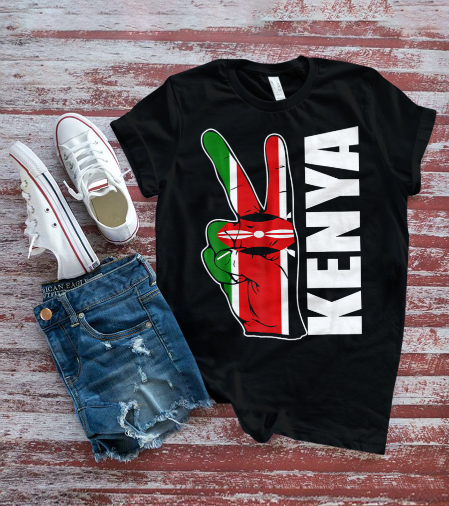 Kenyan Pride Peace Sign In Kenya Flag Colors With Kenya Text T-Shirt