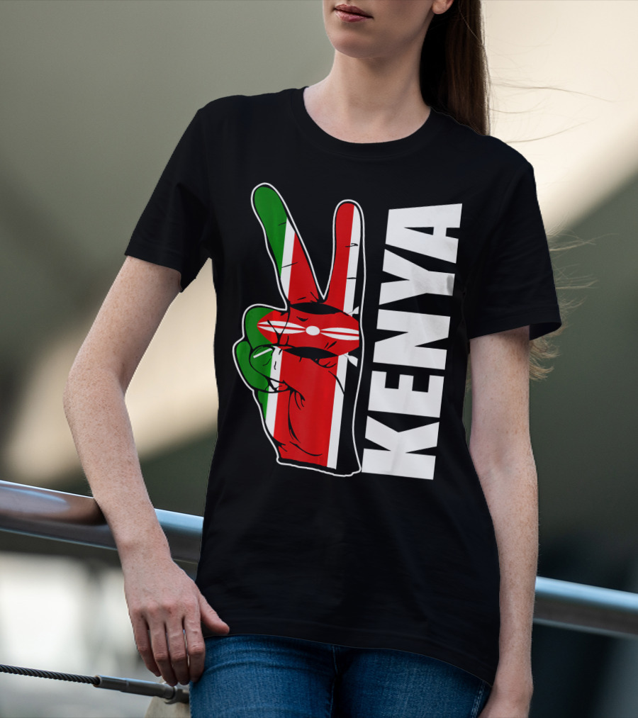 Kenyan Pride Peace Sign In Kenya Flag Colors With Kenya Text T-Shirt