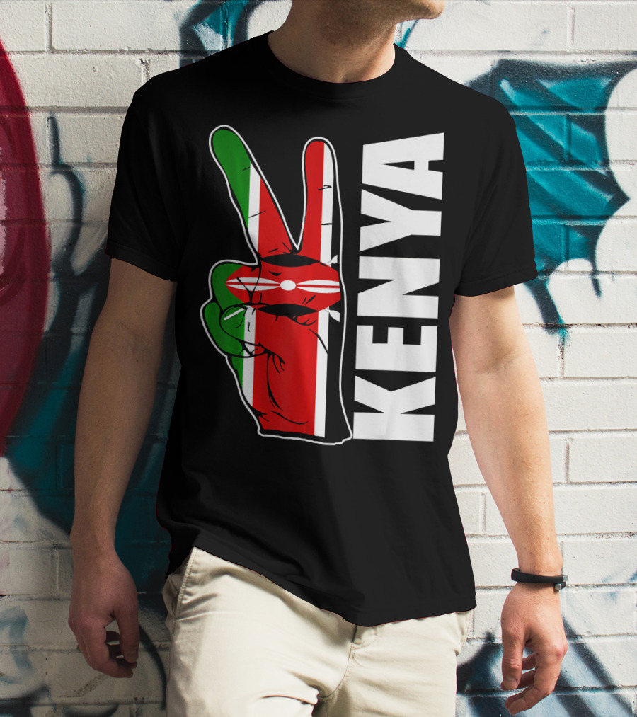 Kenyan Pride Peace Sign In Kenya Flag Colors With Kenya Text T-Shirt