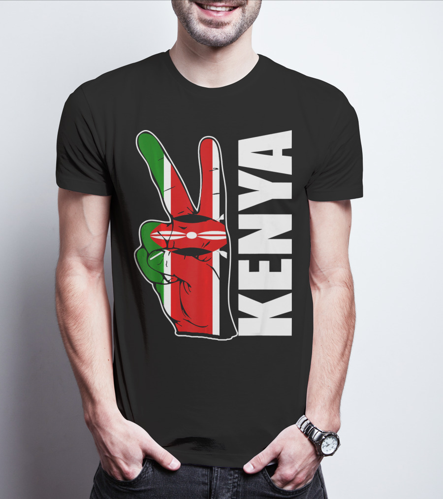 Kenyan Pride Peace Sign In Kenya Flag Colors With Kenya Text T-Shirt