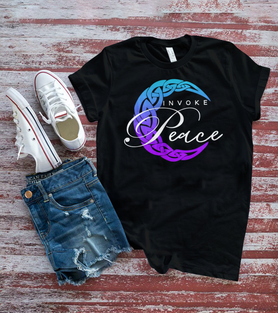 Invoke Peace Celtic Wiccan Crescent Moon T-Shirt