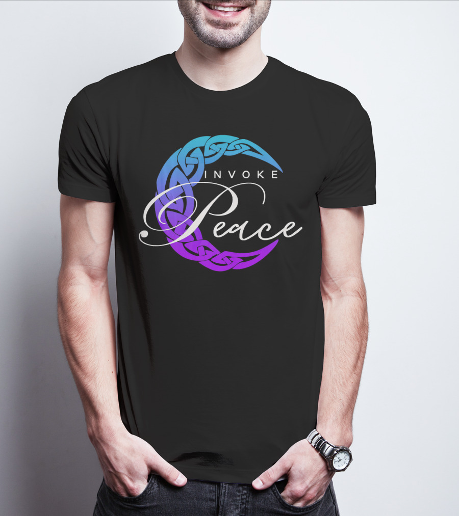 Invoke Peace Celtic Wiccan Crescent Moon T-Shirt