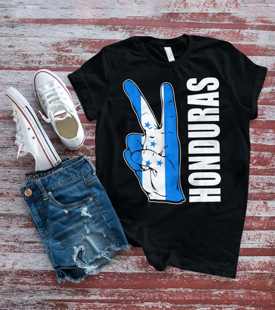 Peace In Honduras Love Hondura Honduran Flag V Sign T-Shirt