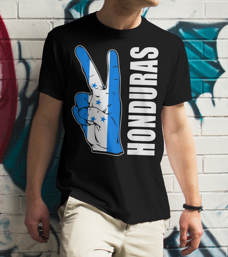 Peace In Honduras Love Hondura Honduran Flag V Sign T-Shirt