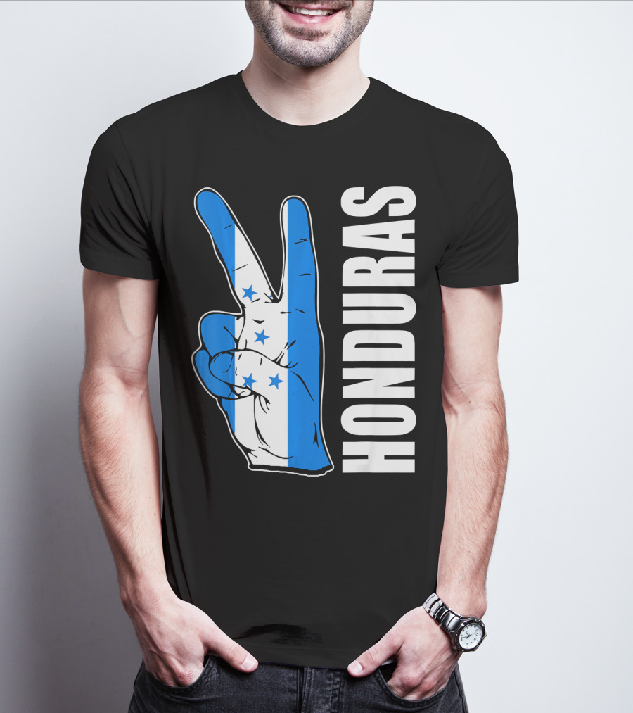 Peace In Honduras Love Hondura Honduran Flag V Sign T-Shirt