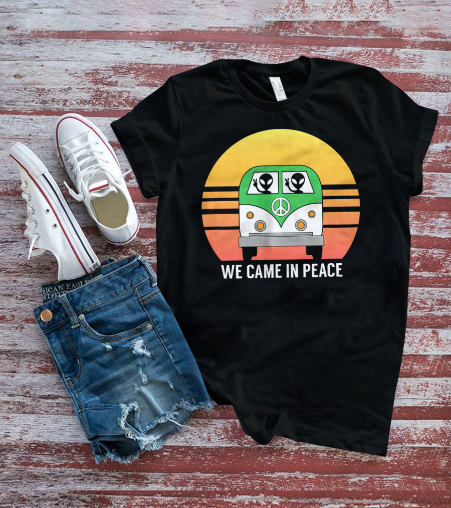 We Came In Peace Hippie Bus Alien Retro Sunset T-Shirt