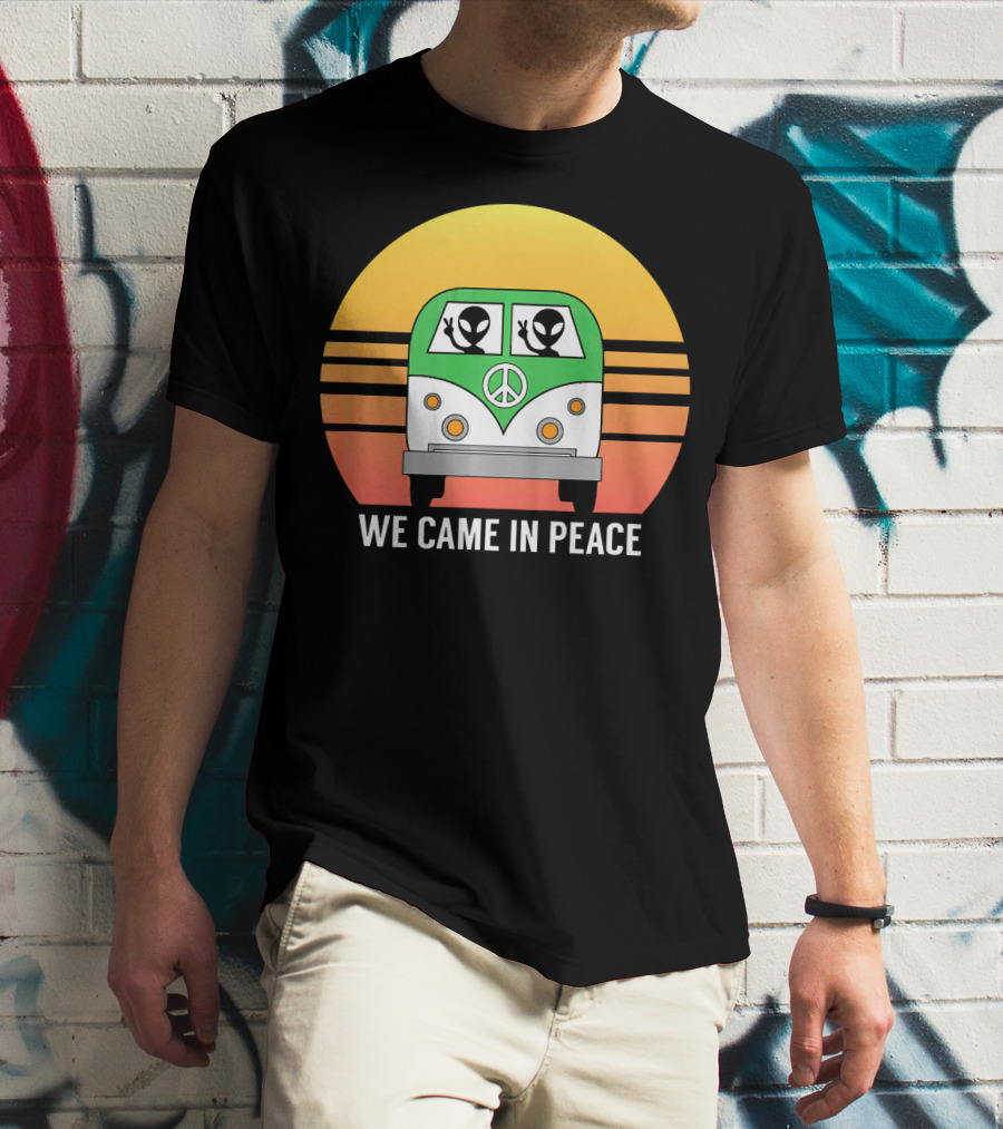 We Came In Peace Hippie Bus Alien Retro Sunset T-Shirt