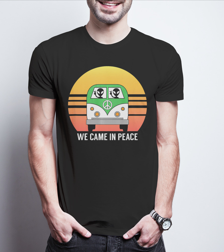 We Came In Peace Hippie Bus Alien Retro Sunset T-Shirt