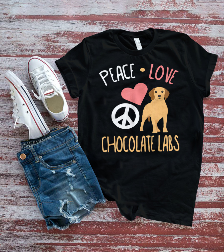 Peace Love Chocolate Labs With Heart And Peace Symbol Icons T-Shirt