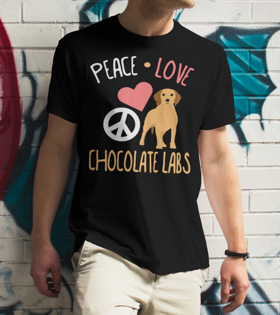Peace Love Chocolate Labs With Heart And Peace Symbol Icons T-Shirt