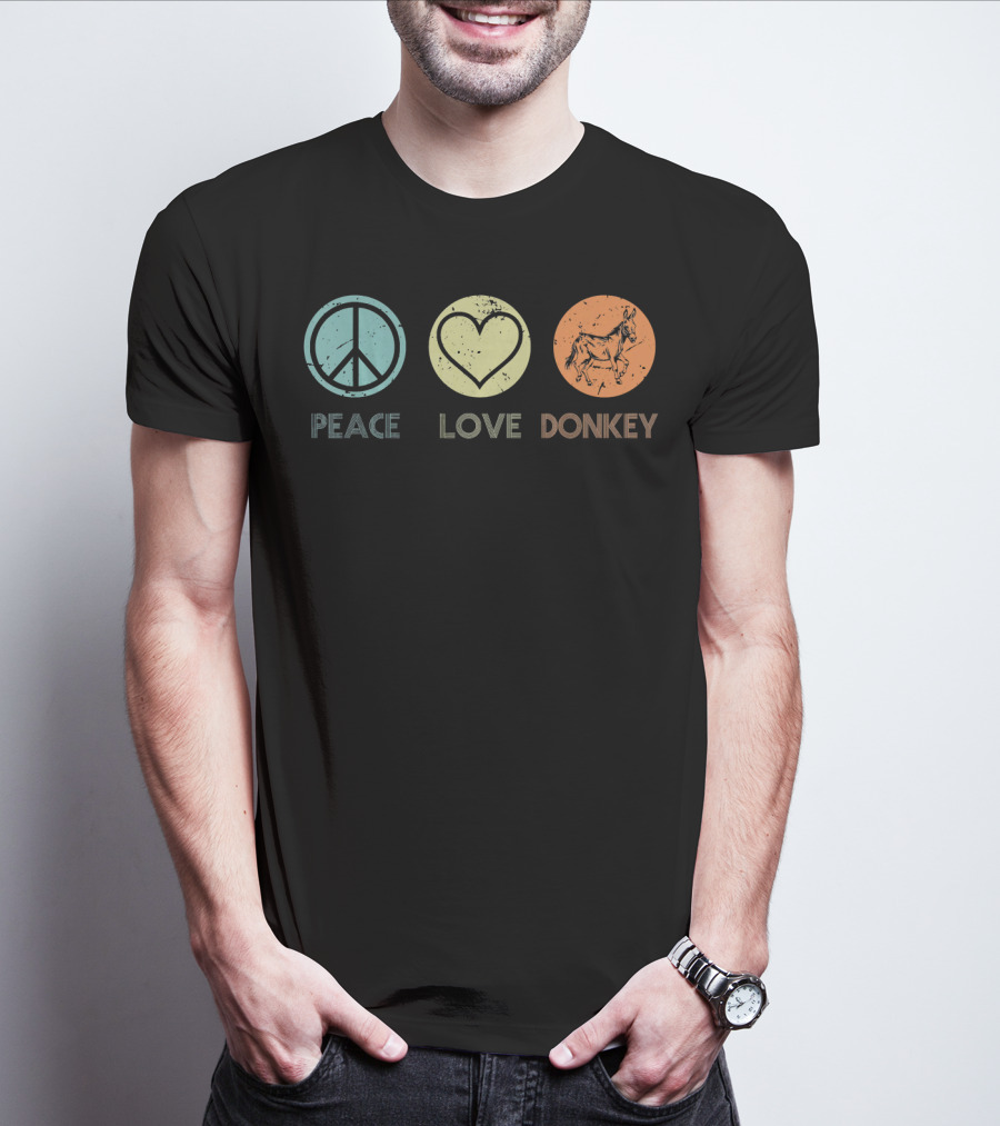Peace Love Donkey Vintage Retro T-Shirt